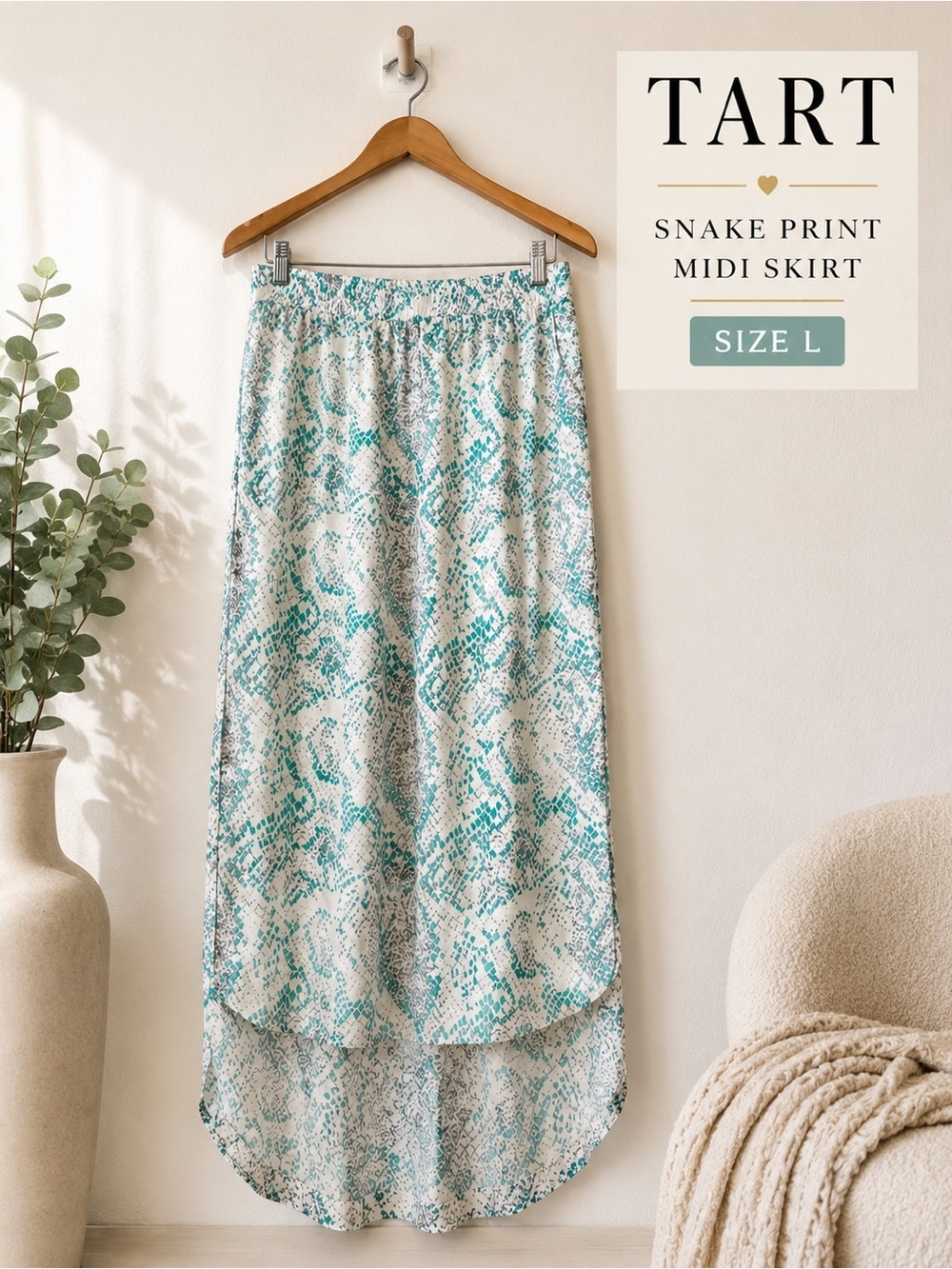 Tart Snake Print Pull-On Midi Skirt Size L